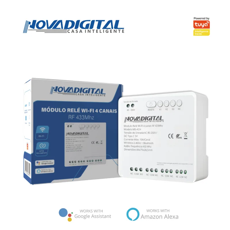 Módulo relé Wi-Fi 4 canais RF433 MHz